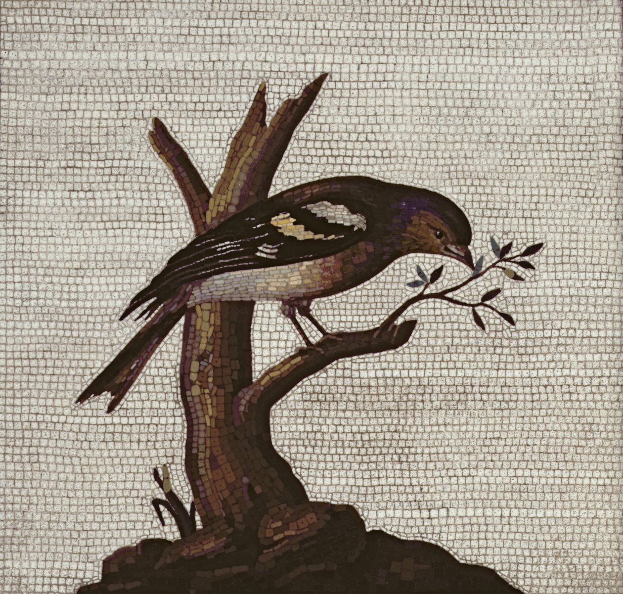 Romeins mozaïek van een vogel in een boom door Unbekannt Unbekannt