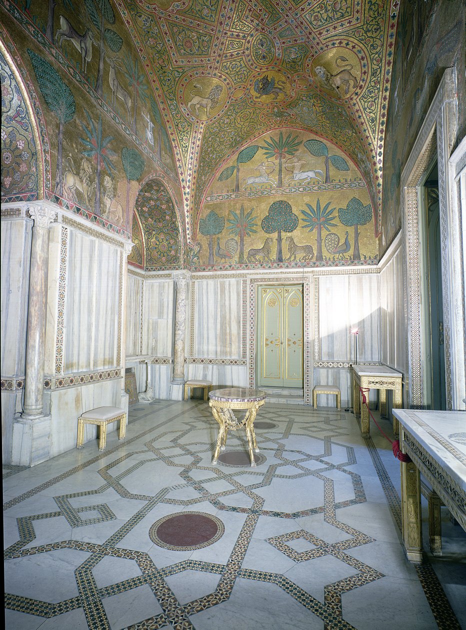 Sala di Ruggero door Arabische en Byzantijnse ambachtslieden, Palazzo dei Normanni, Palermo, Italië door Unbekannt Unbekannt