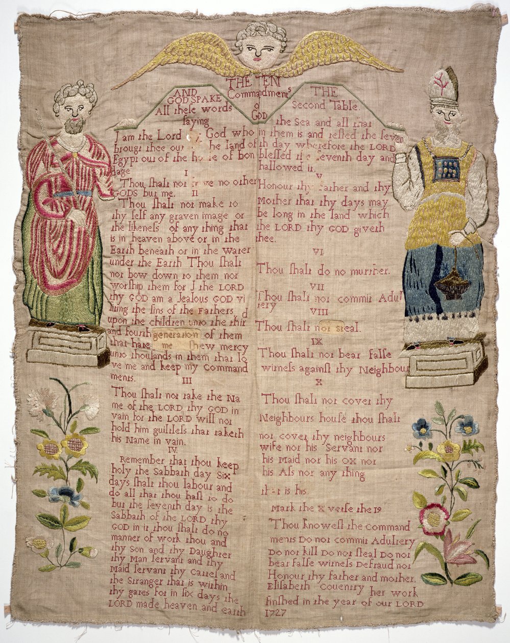 Merklap, met de Tien Geboden, door Elizabeth Coventry, Engels, 1727 door Unbekannt Unbekannt