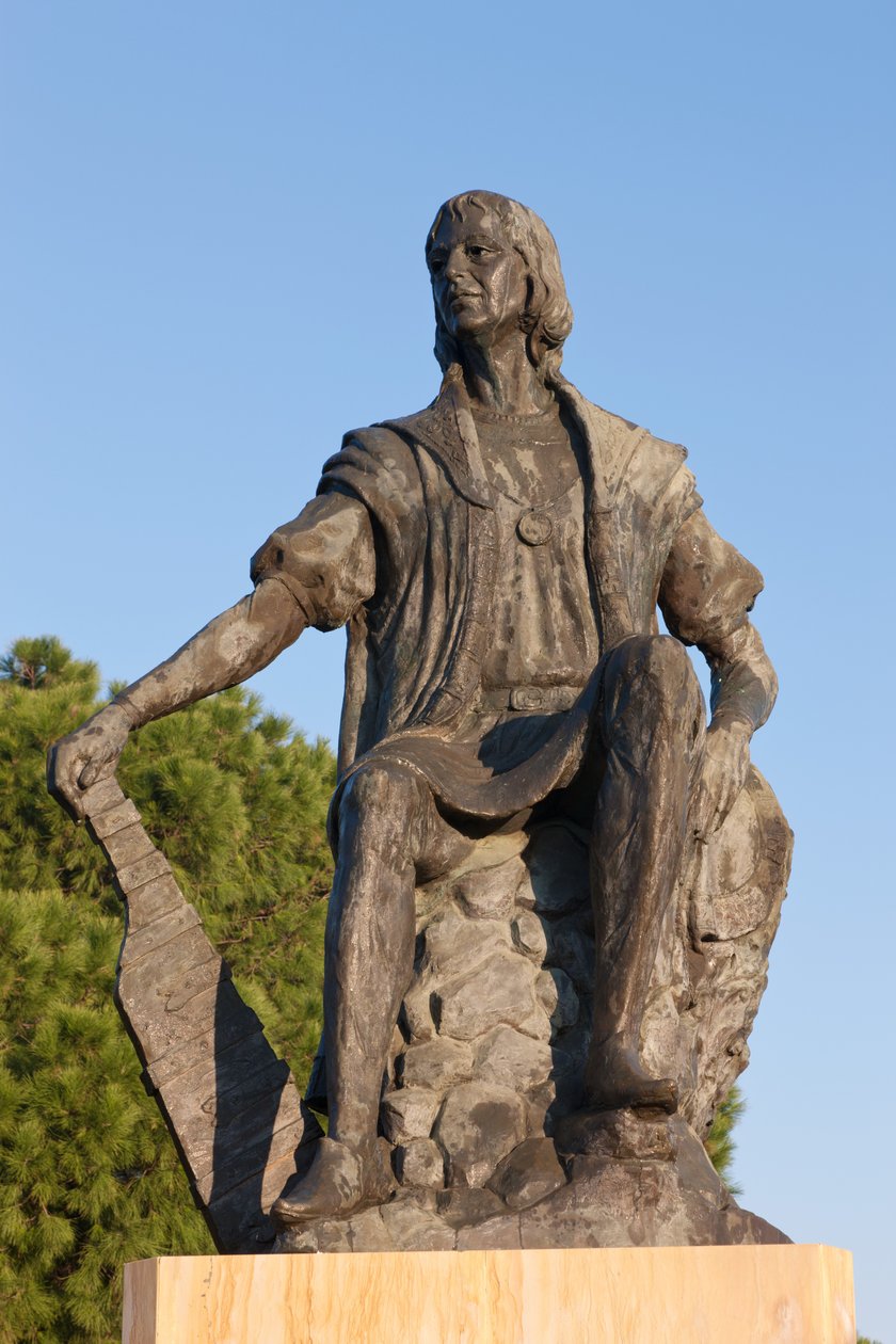 Standbeeld van Christoffel Columbus bij het La Rabida-klooster, Huelva, Andalusië, Zuid-Spanje door Unbekannt Unbekannt