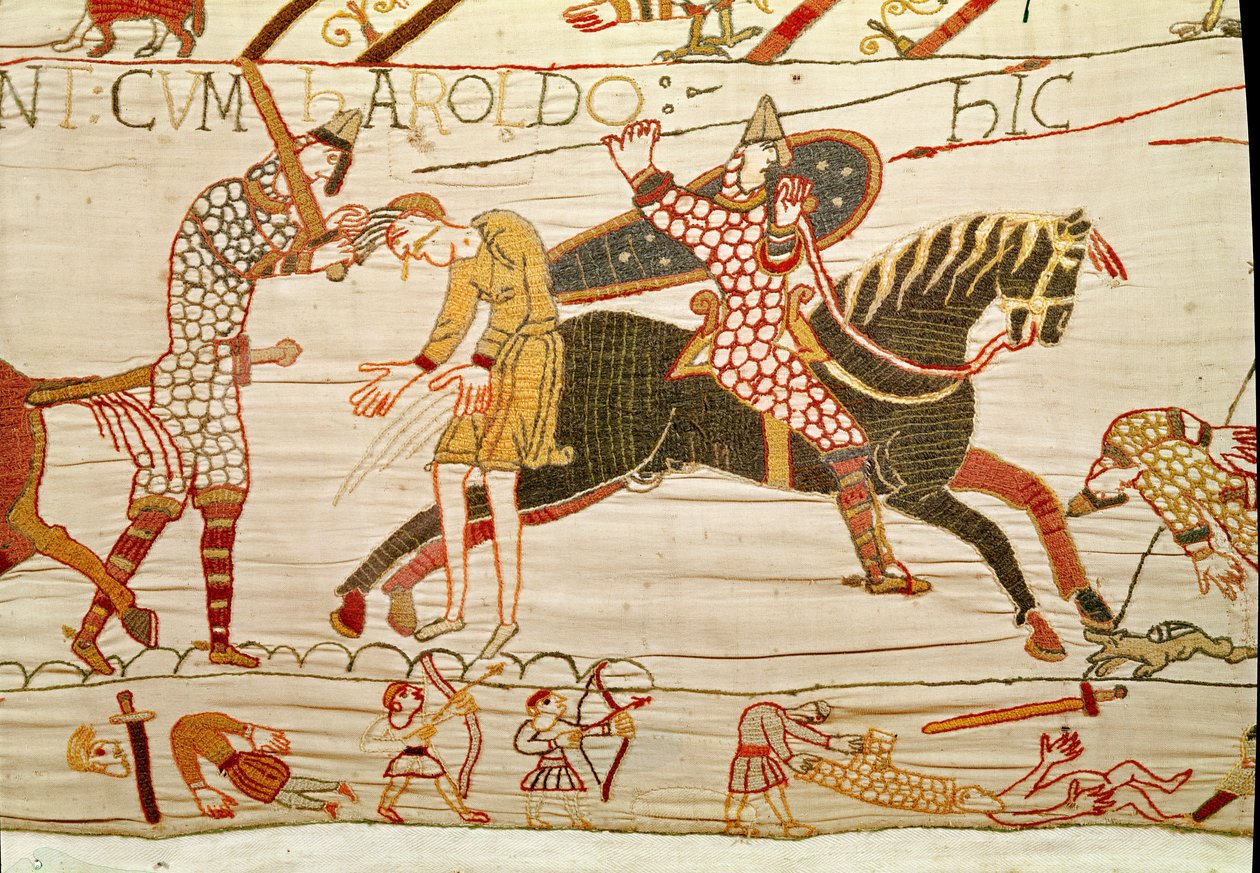 De Normandiërs doden de mannen van Harold, Tapijt van Bayeux door Unbekannt Unbekannt