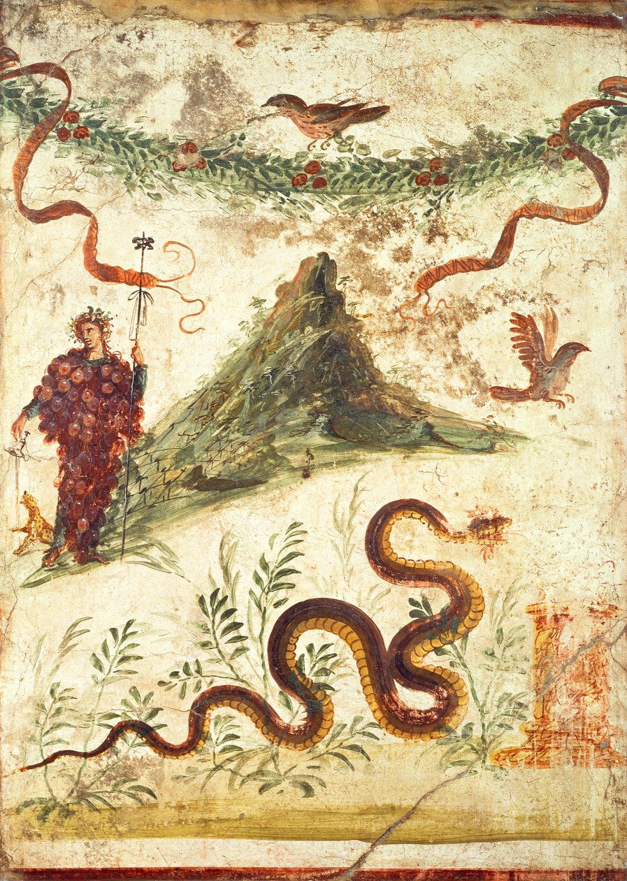Bacchus voor de Vesuvius, uit het Huis van de Eeuwfeest, Pompeii, Vierde Stijl, 1e eeuw AD door Unbekannt Unbekannt