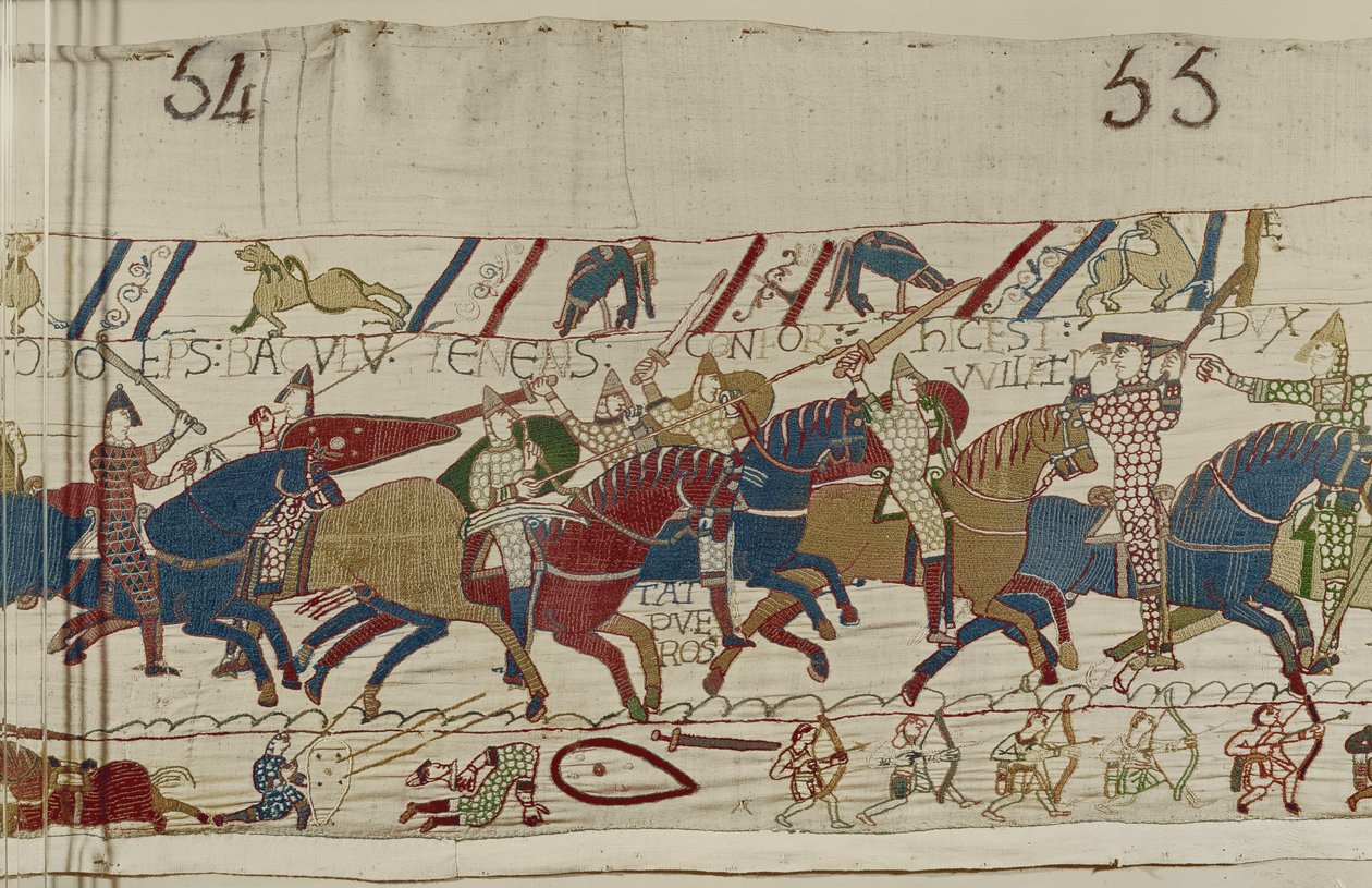 Bisschop Odo Spoort de Jonge Soldaten aan, Tapijt van Bayeux door Unbekannt Unbekannt