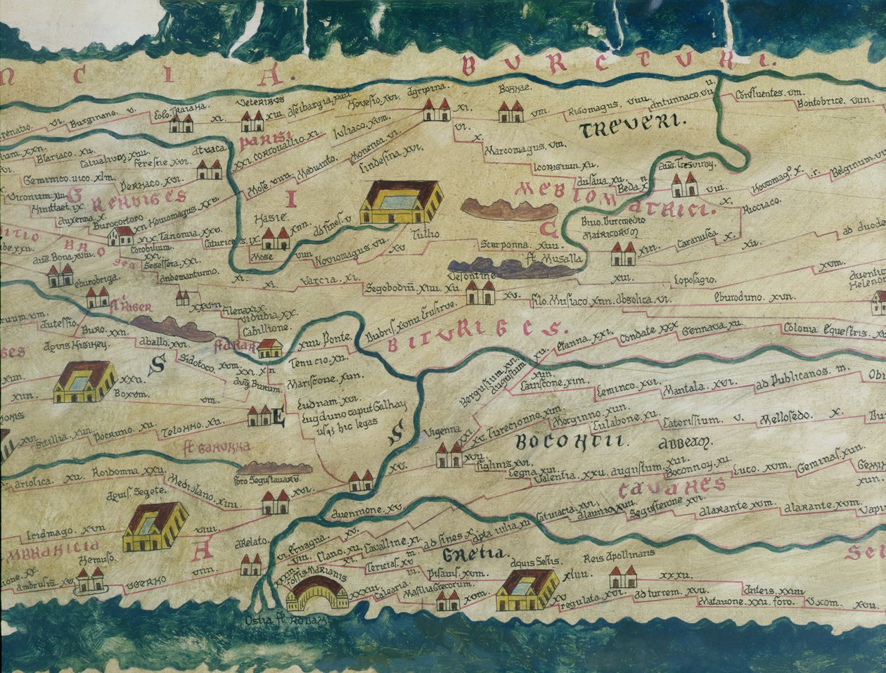 Detail van Gallië uit de Peutinger kaart kopie door Unbekannt Unbekannt