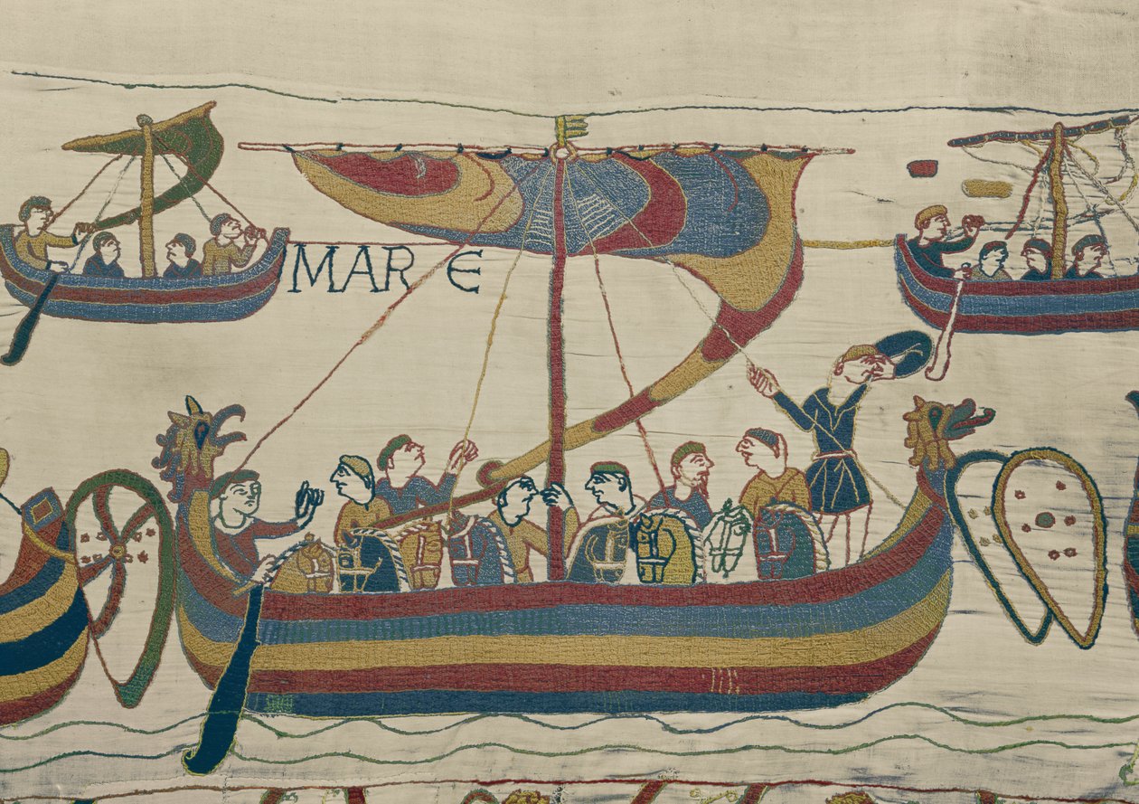 De Normandische invasievloot steekt het kanaal over, Tapijt van Bayeux door Unbekannt Unbekannt