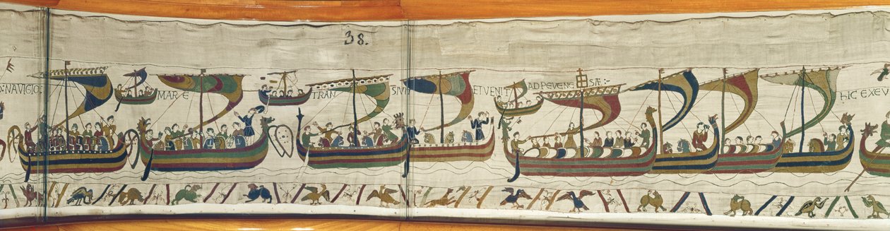 De Normandische invasievloot steekt het kanaal over, Tapijt van Bayeux door Unbekannt Unbekannt