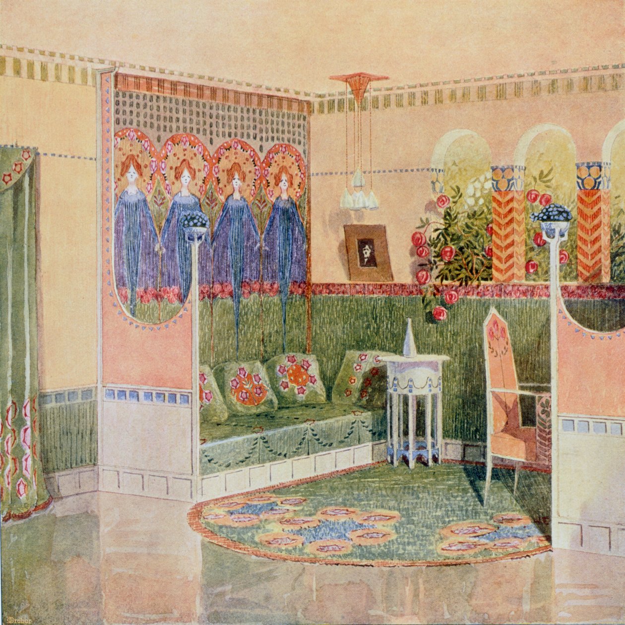 Boudoir, uit een villa in Helsinki ontworpen door het architectenbureau Gesellius, Lindgren & Saarinen, uit 