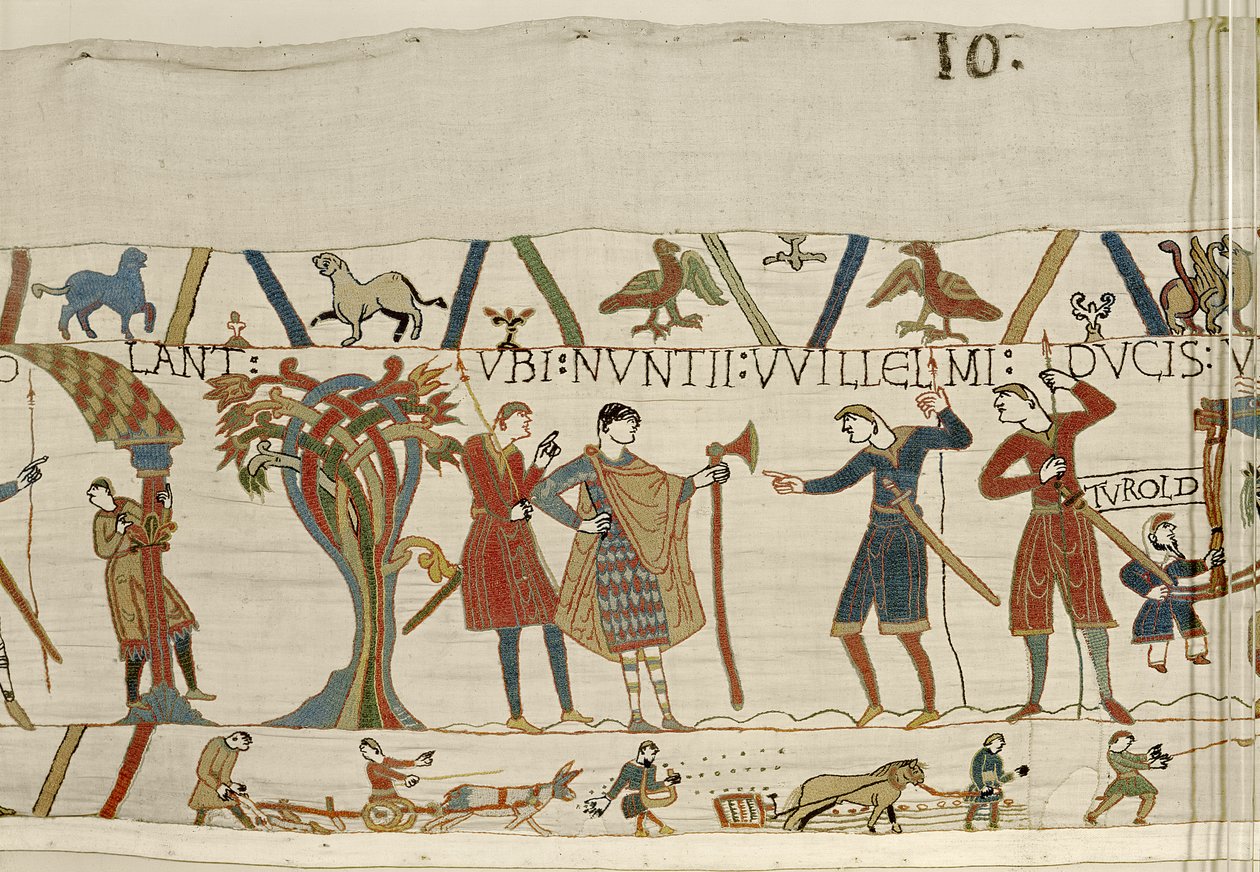 Gezanten van hertog Willem worden naar graaf Guy van Ponthieu gestuurd, Tapijt van Bayeux door Unbekannt Unbekannt