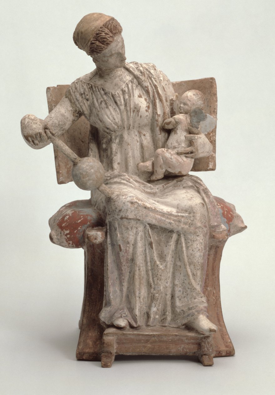 Beeldje van Aphrodite die met Eros speelt, Grieks, uit Tanagra, laat 4e eeuw v.Chr. door Unbekannt Unbekannt