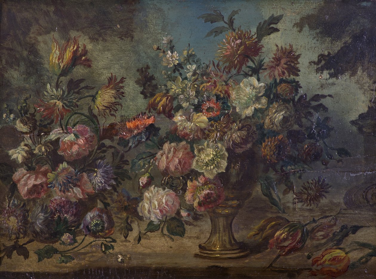 Bloemen op een richel door Unbekannt Unbekannt