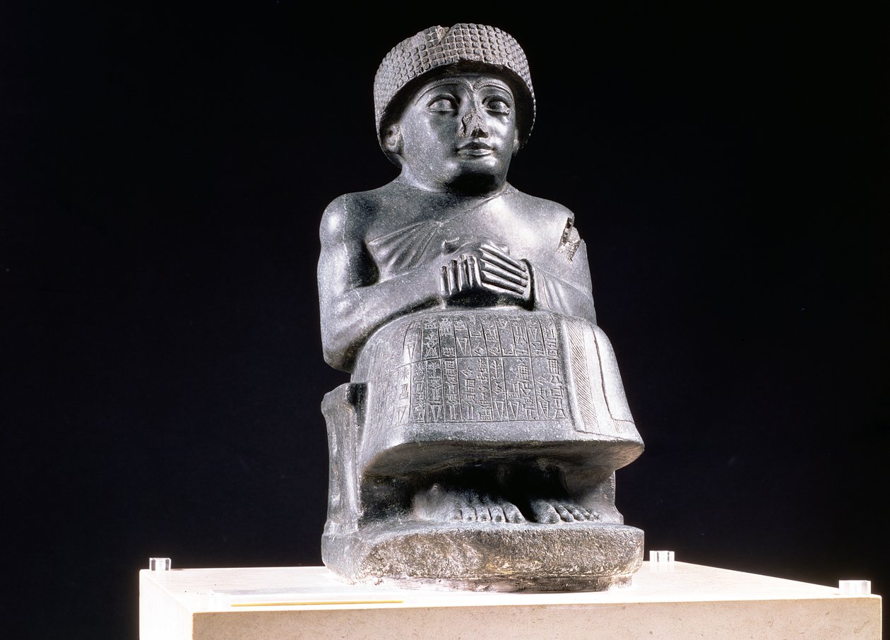 Gudea, Prins van Lagash, standbeeld gewijd aan Ningizzada, Neo-Sumerisch, uit Telloh, oud Girsu, ca. 2130 v.Chr. door Unbekannt