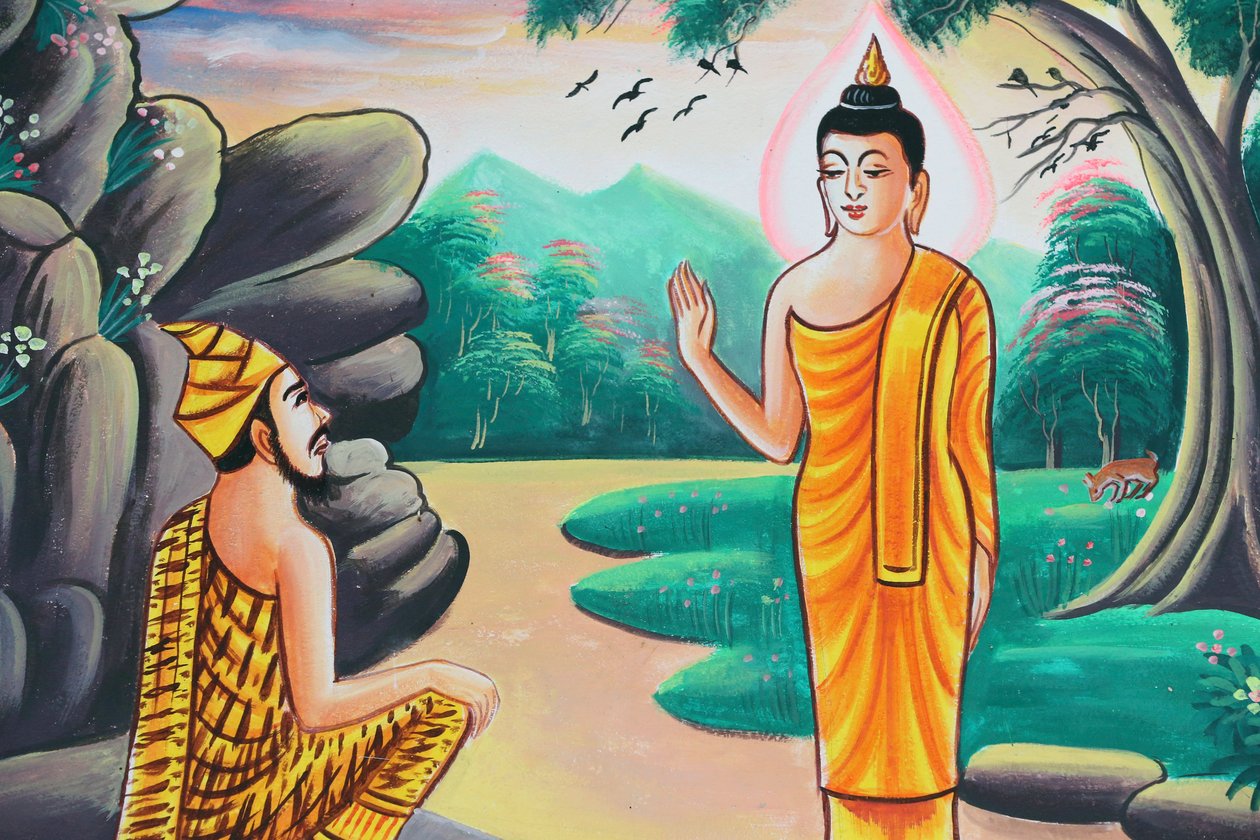 20151103, Kasi, Laos: Schilderij dat het levensverhaal van Shakyamuni Boeddha uitbeeldt door Unbekannt