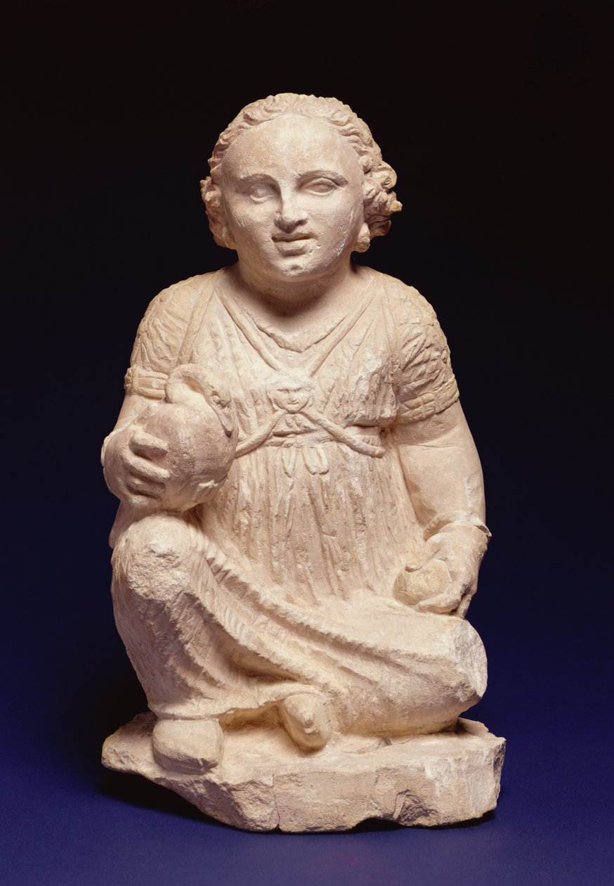 Een Zittend Meisje met een Zwaan, Cypriotisch, ca. 200 v.Chr. door Unbekannt