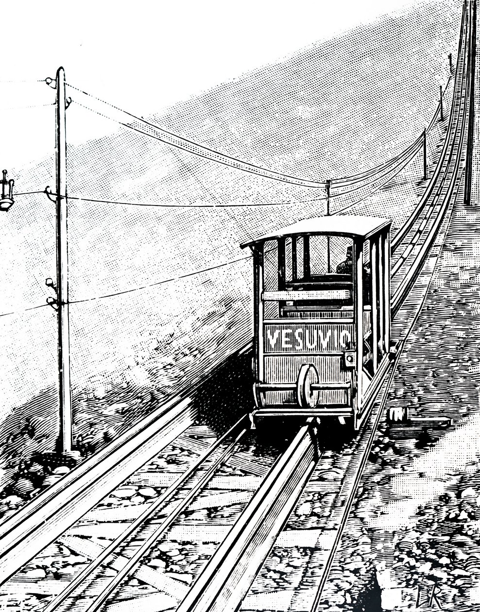 Een zijaanzicht van de auto op de Vesuvius-kabelbaan door Unbekannt