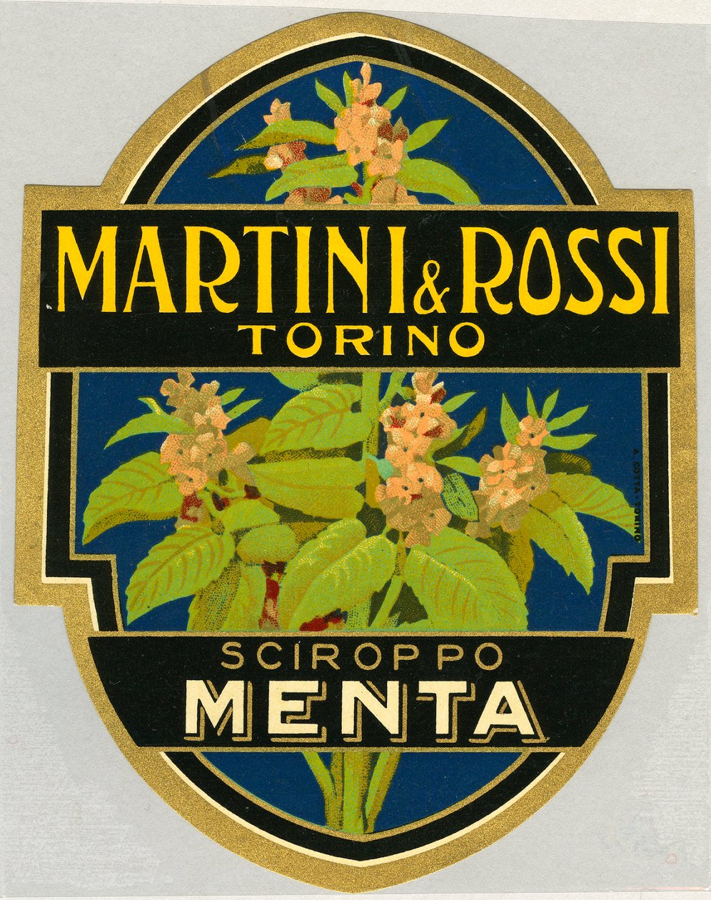 Advertentielabel voor muntsiroop Martini e Rossi door Unbekannt