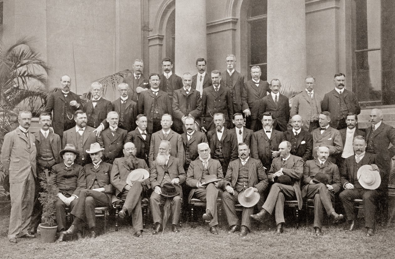 Afrikaanse koloniale leden van de Closer Union Convention van 1908 die voorwaarden bereikten die resulteerden in het Britse Parlement dat de South Africa Act van 1909 aannam. door Josef Eberz