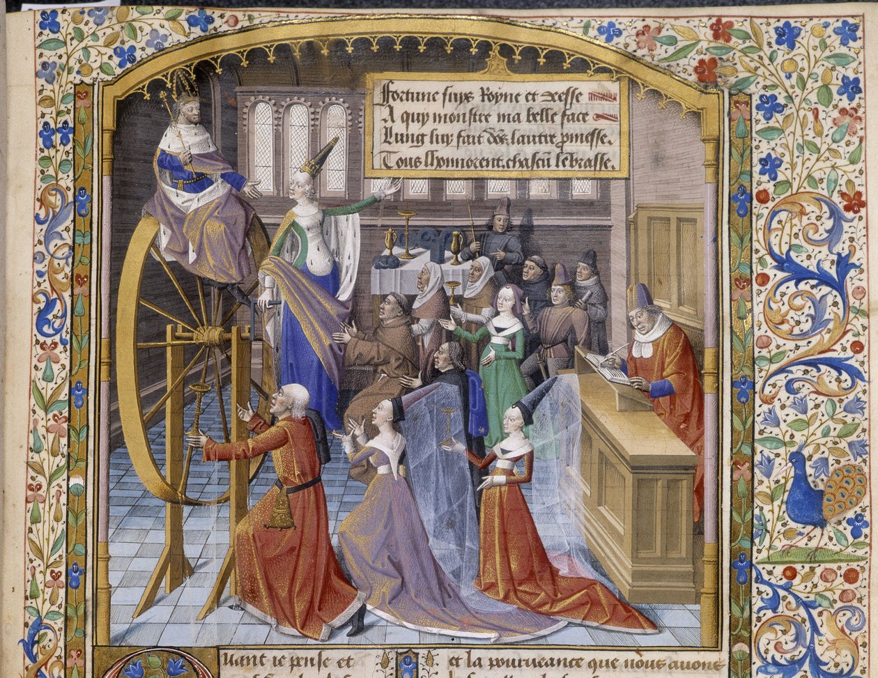 Allegorie van het Rad van Fortuin. Detail. Miniatuur door Unbekannter Künstler