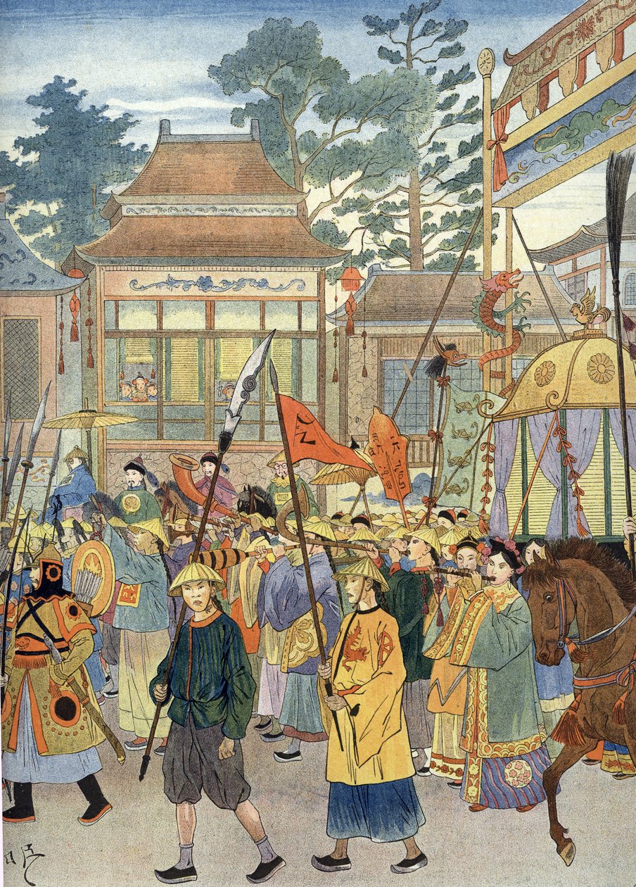 Allegorie van het oude Chinese volkslied: De keizer in een draagstoel, rond 1900 door Unbekannter Künstler