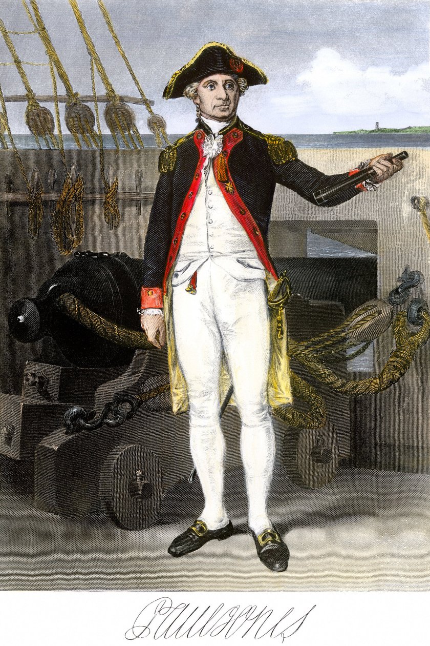 Amerikaanse marine: John Paul Jones (1747-1791) zeeman en held van de Onafhankelijkheidsoorlog van de Verenigde Staten van Amerika. Kleurgravure met handtekening. door Unbekannter Künstler