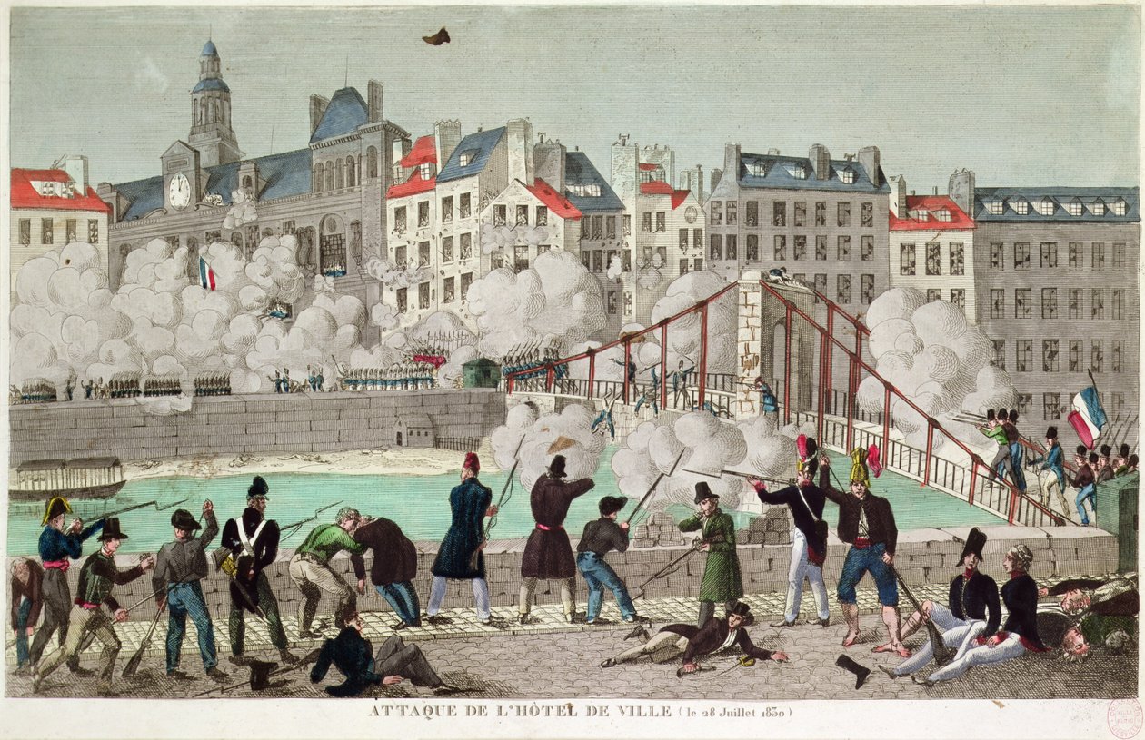 Aanval op het Stadhuis van Parijs en de Slag om de Brug van Arcola, 28 juli 1830 door Unbekannter Künstler