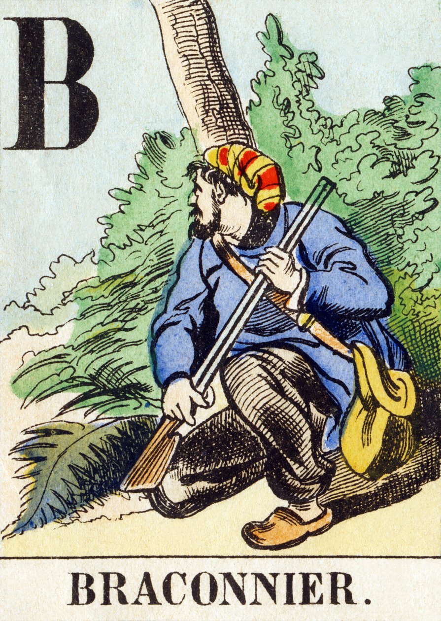 B: Stroper - Het Jachtalfabet, ca. 1890 (gravure) door Unbekannt