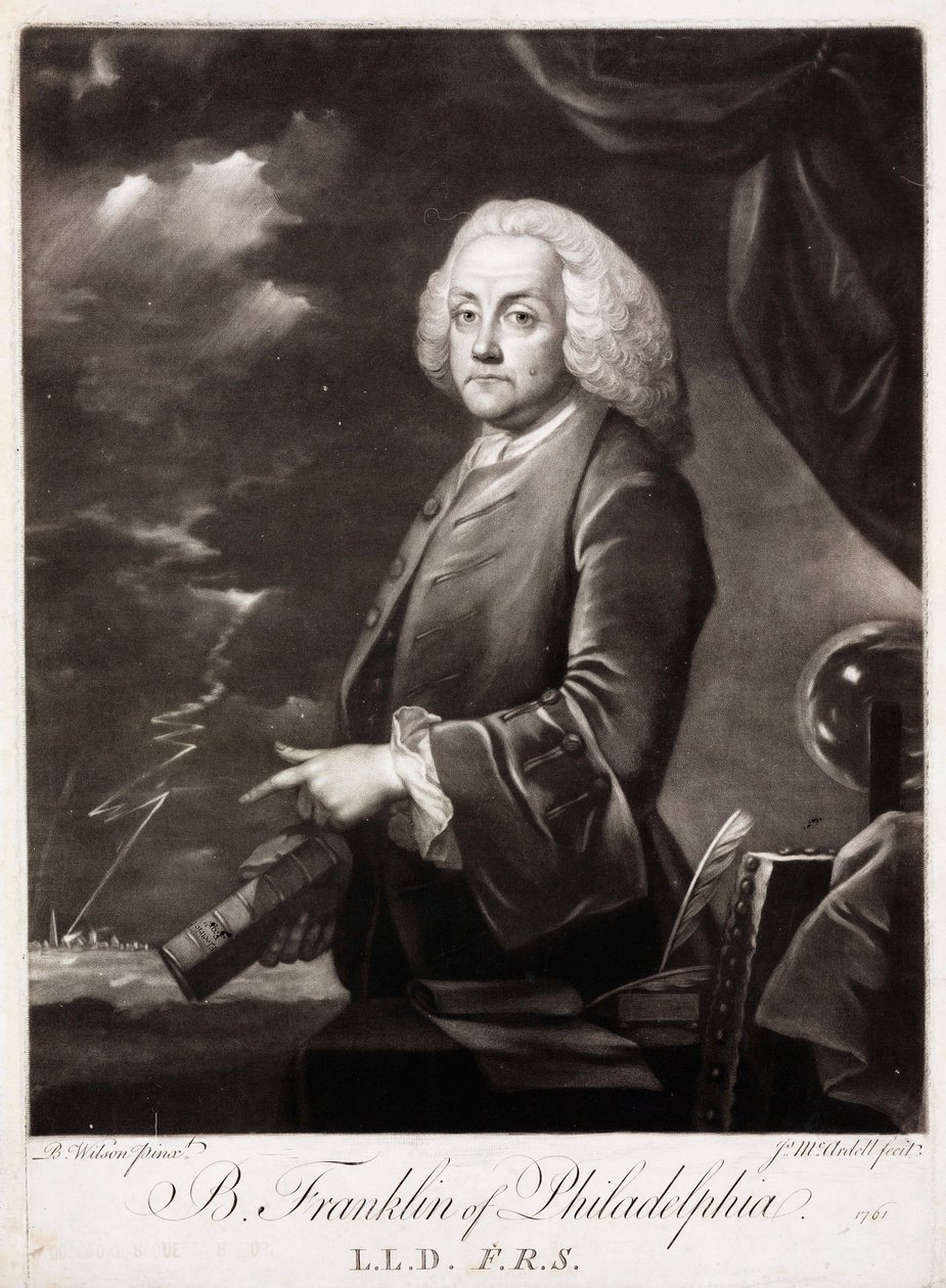 Benjamin Franklin, Amerikaanse theoreticus over statische elektriciteit door Unbekannt