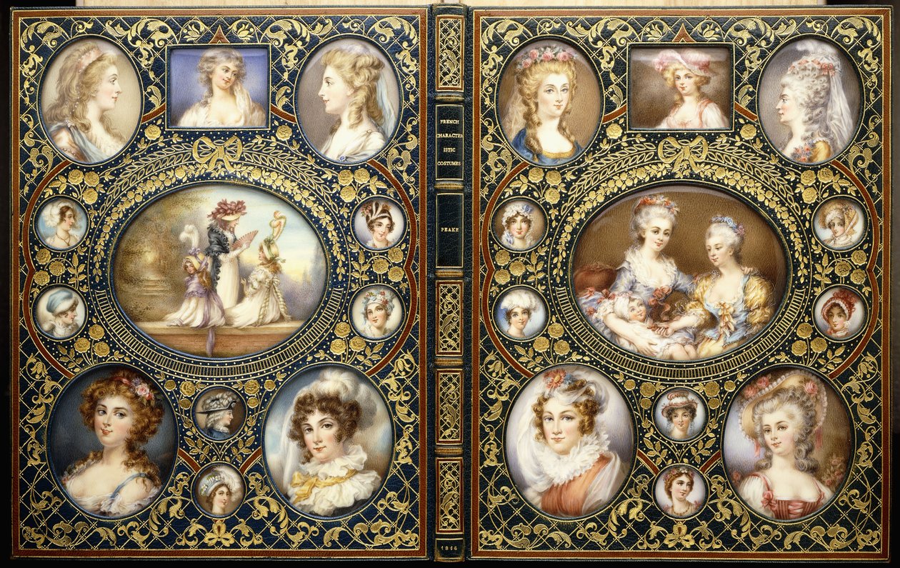 Omslag met vierentwintig portretminiaturen, uit het boek "Franse karakteristieke kostuums" door Richard Brinsley Peake, 1816 door Unbekannt