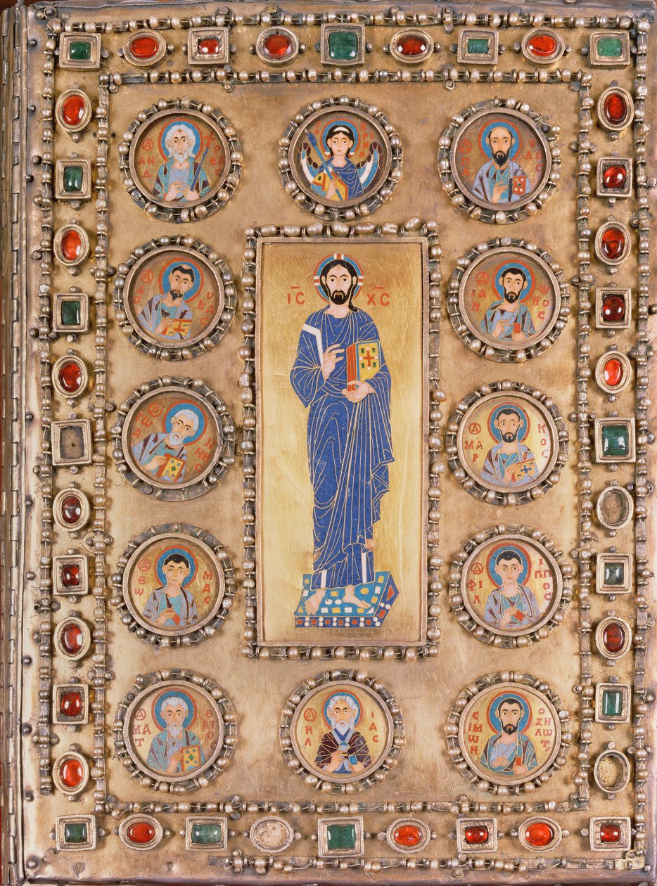 Boekomslag met afbeelding van Christus die zegent, met rondellen die heiligen afbeelden door Unbekannt