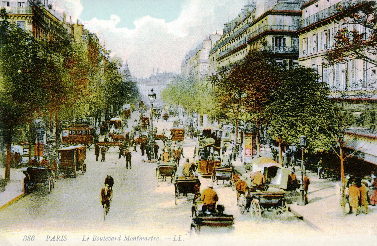 Boulevard Montmartre, Parijs, c. 1900 door Unbekannter Künstler