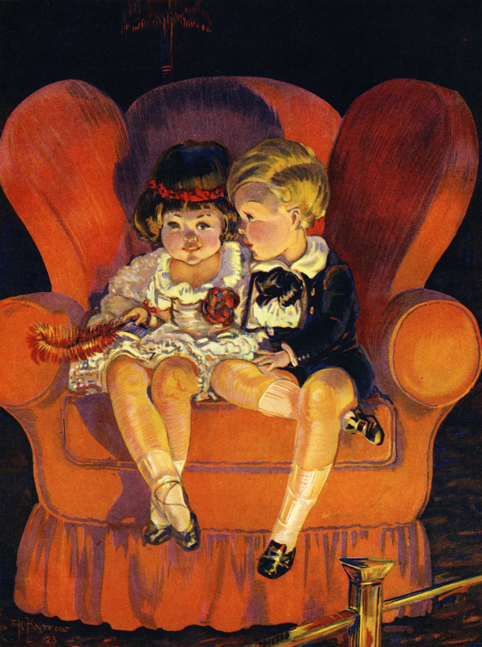 Jongen en meisje zittend in fauteuil 1923 door Unbekannter Künstler