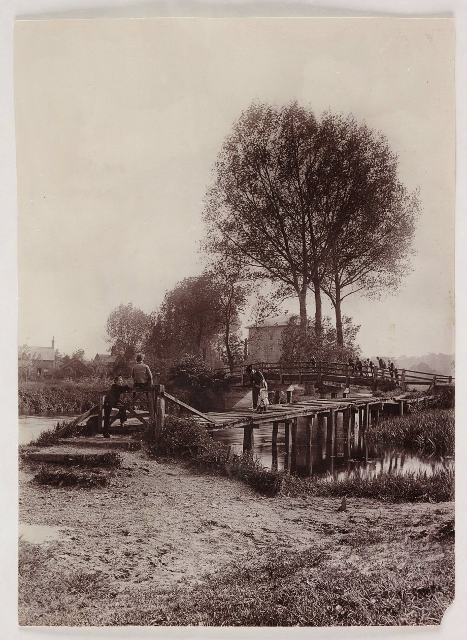 Bruggen, Pile Kinderen op een brug, ca. 1890 door Unbekannt