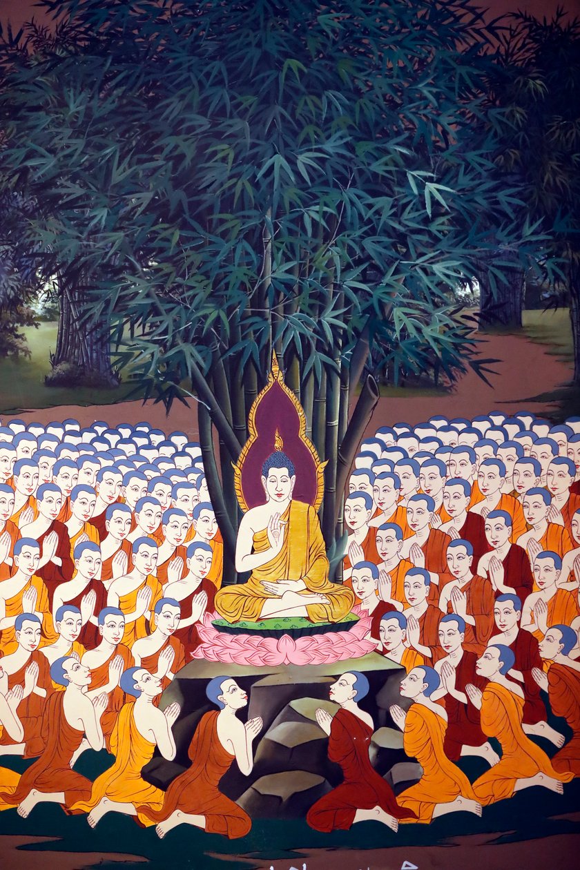 Boeddha Onderwijst aan Discipelen, Muurfresco, Wat Botum tempel, Phnom Penh, 2022 door Unbekannter Künstler