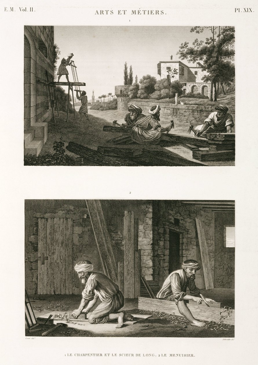 Bouwconstructie & Reparatie Timmerlieden en schrijnwerkers, Egypte, ca. 1798 door Unbekannt