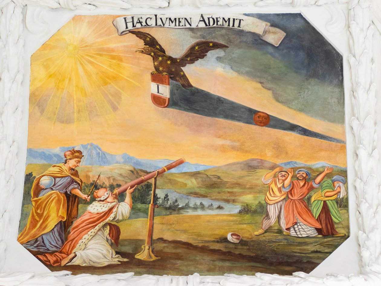 Plafondfresco in de zijbeuk van de Sint-Catharinakerk, allegorische voorstellingen van de overwinningen van keizer Leopold I op de Ottomanen, Mausoleum van de Habsburgers, Graz, Stiermarken, Oostenrijk, Europa door Unbekannter Künstler