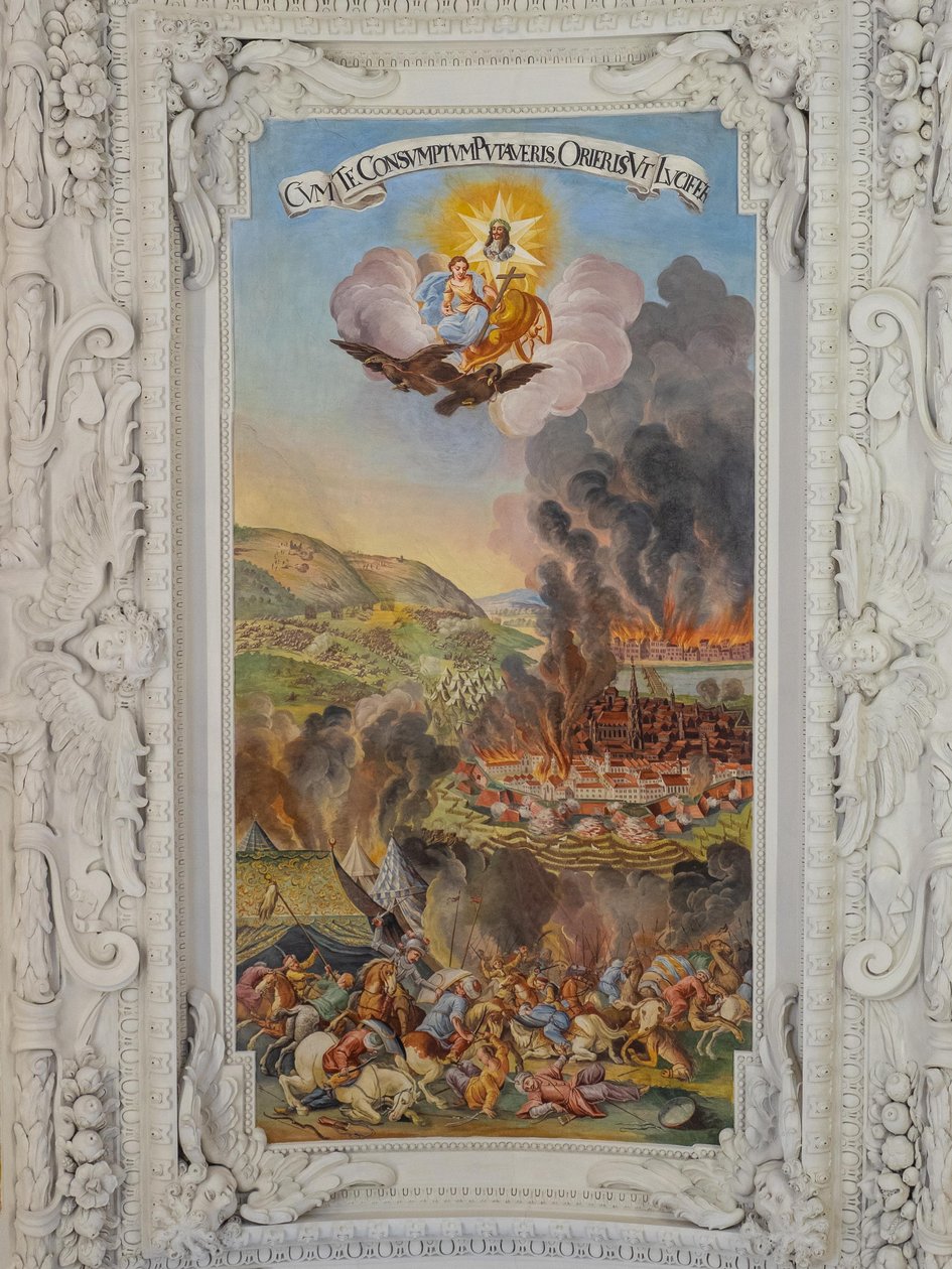 Plafondfresco in de zijbeuk van de Sint-Catharinakerk, Ontmanteling van Wenen in 1683, Mausoleum van de Habsburgers, Graz, Stiermarken, Oostenrijk, Europa door Unbekannter Künstler