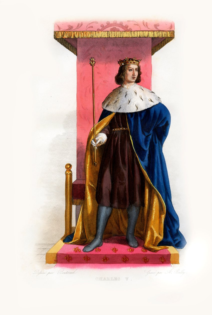 Karel V van Frankrijk genaamd de Wijze, c.1844 (gravure) door Lancelot Volders