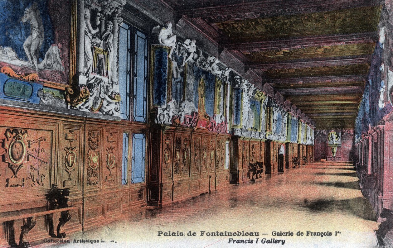 Chateau de Fontainebleau: galerij van Francois I (1494-1547) - Ansichtkaart eind 19e-begin 20e eeuw door William M. Timlin