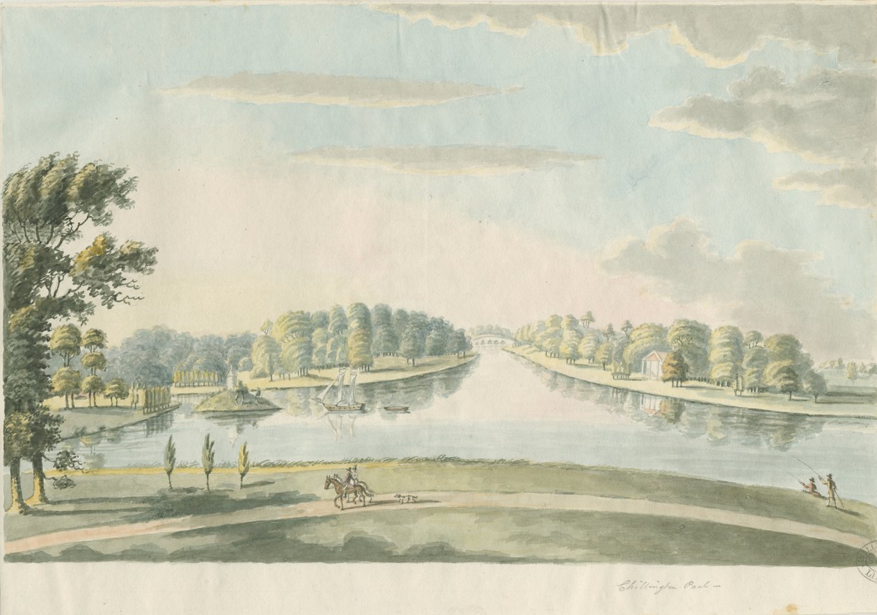 Chillington Park - Vijver: aquarel schilderij, nd [ca. 1820] door Unbekannt
