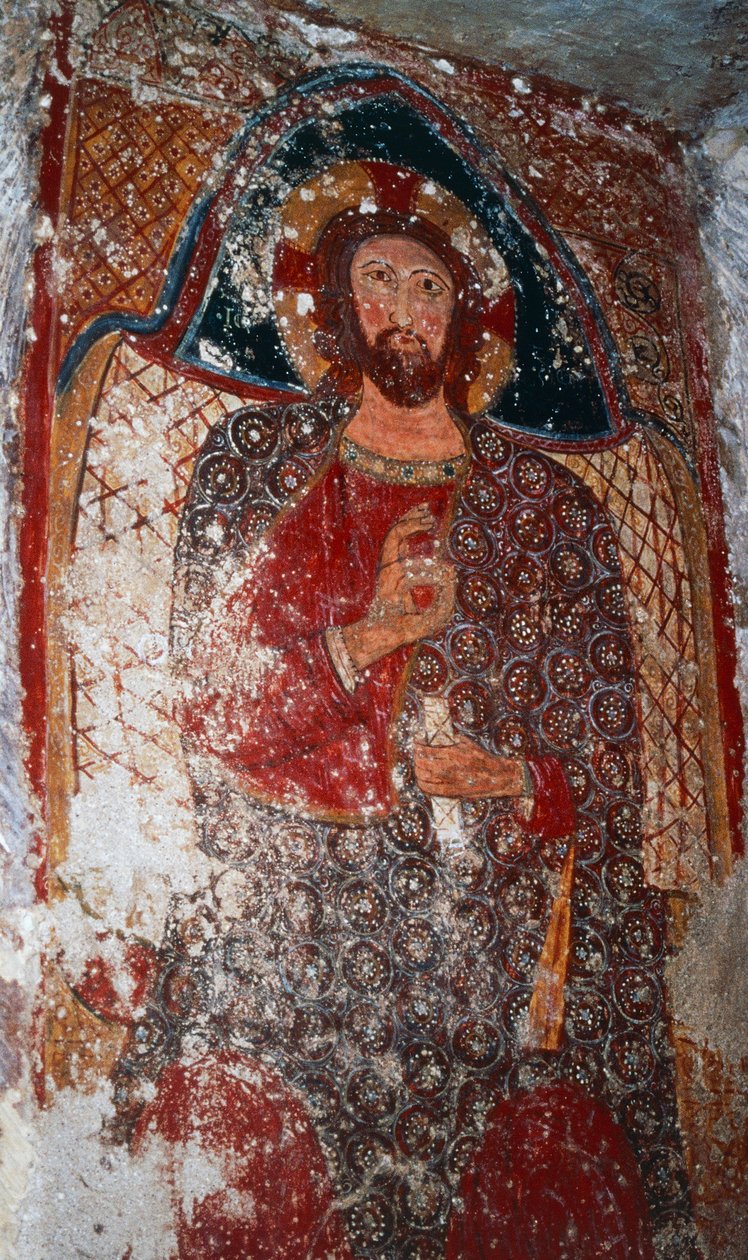 Christus de Leraar, fresco in crypte, Heiligdom van Maria van de Trappen (18e eeuw), Massafra, Puglia, Italië door William M. Timlin