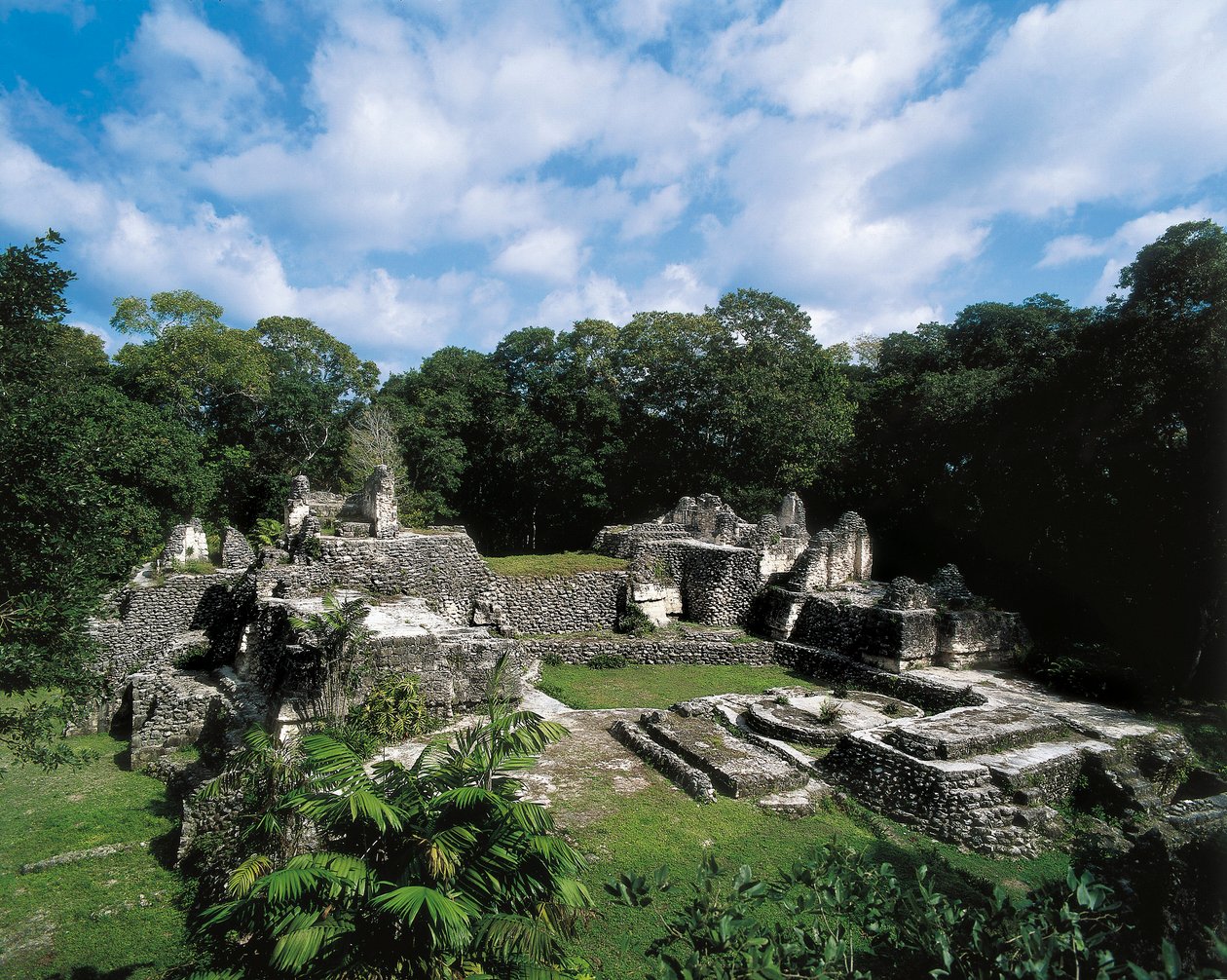 Precolumbiaanse beschaving: zicht op de Maya-site van Uaxactun door Alec Hunter