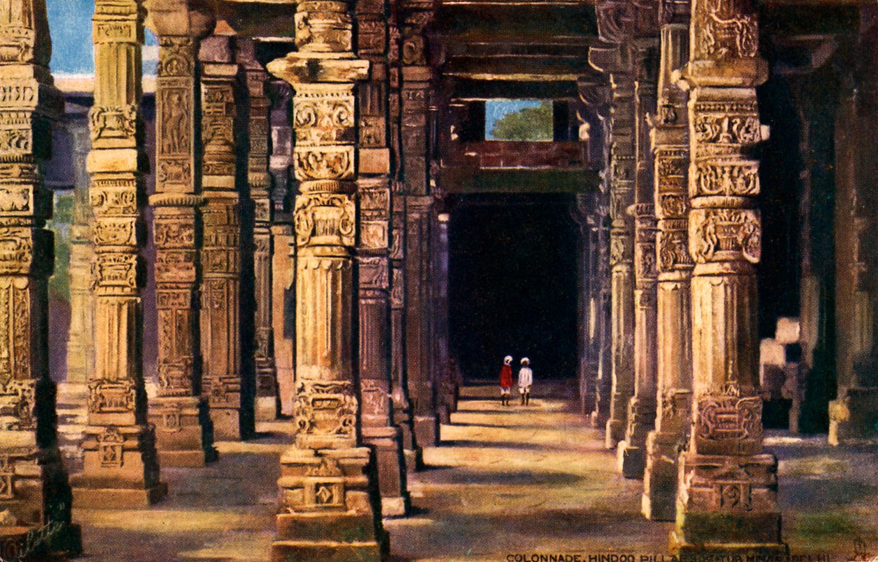 Colonnade met Hindoeïstische gravures, Qutb Minar, begin 20e eeuw door Unbekannter Künstler