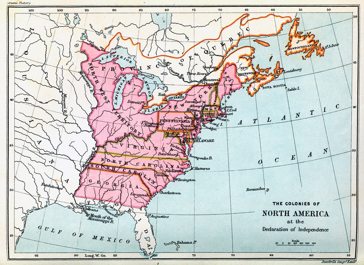 Kolonies van Noord-Amerika in 1776 (prent) door Unbekannter Künstler