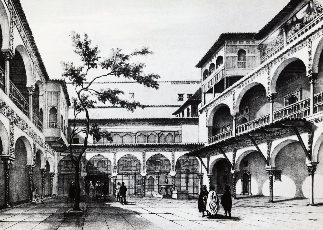 Binnenplaats van het Kasbah-fort in Algiers door J.B. and Brown J. Rowbotham