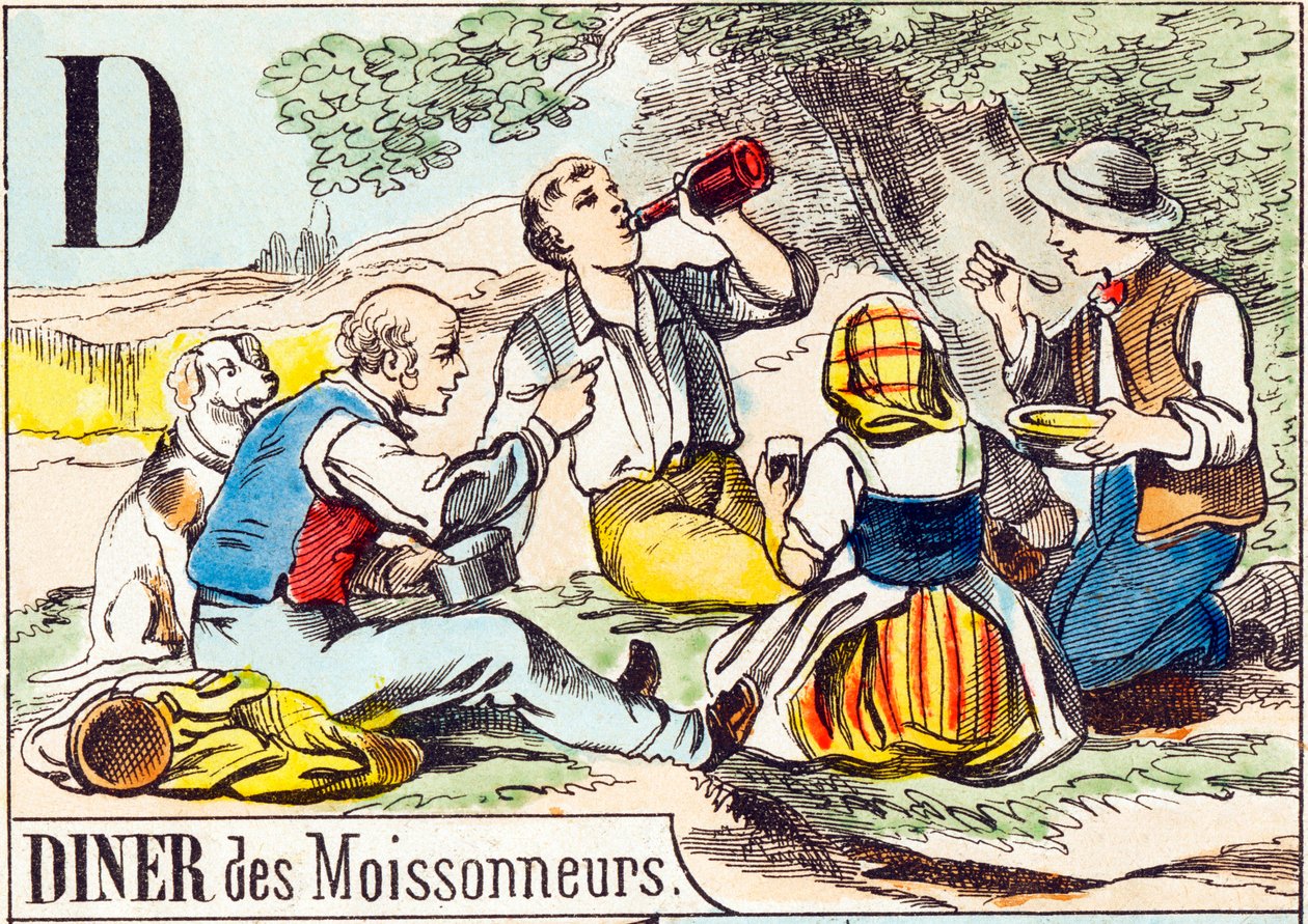D Diner van de maaiers - "Alfabet van de boerderij" eind 19e eeuw (gravure) door Unbekannt