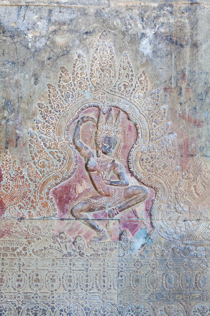 Dansende Apsara reliëf op de buitenste westelijke muur, Angkor Wat, Cambodja door Unbekannter Künstler