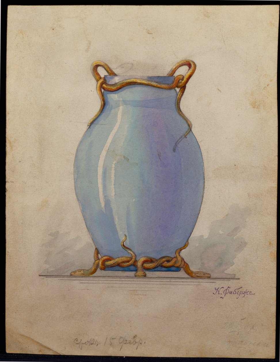 Ontwerp voor een eivormige blauwe vaas, Huis van Carl Faberge door Unbekannt
