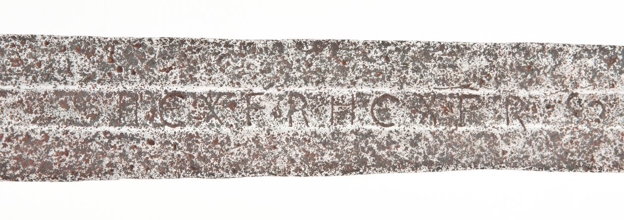 Detail, laatmiddeleeuws zwaard met vroegere Vikingblad en wapenschilden van de De Bohun familie door Unbekannt