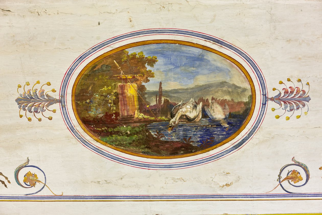 Detail van de decoratie die zwanen afbeeldt, De Rode Kamer, Het Koninklijk Appartement, Het Koninklijk Paleis of Palazzo dei Normanni (Paleis van de Normandiërs), Palermo, Sicilië, Italië door Unbekannter Künstler