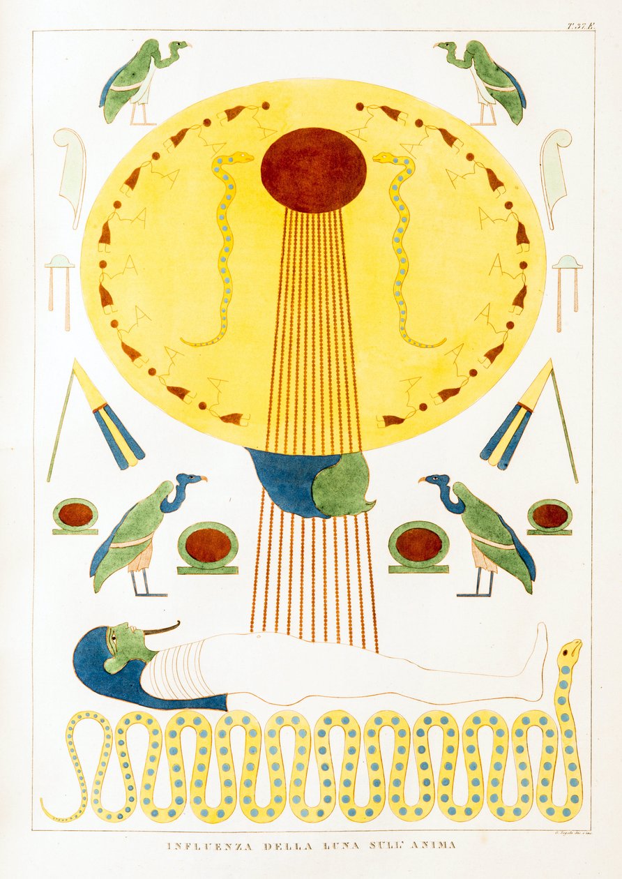 Egyptische oudheid: invloed van de maan op de ziel - Illustratie uit de Atlas van Egypte door Unbekannt