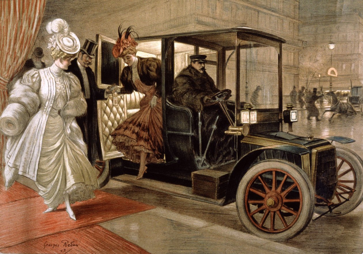 Elegante vrouwen komen uit de auto door Unbekannter Künstler